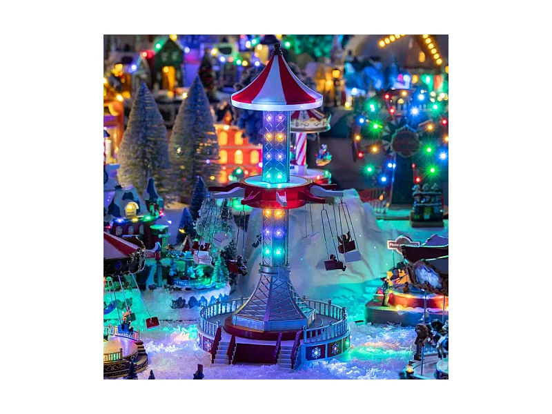Village de Noël manège chaises volantes lumineux et animé