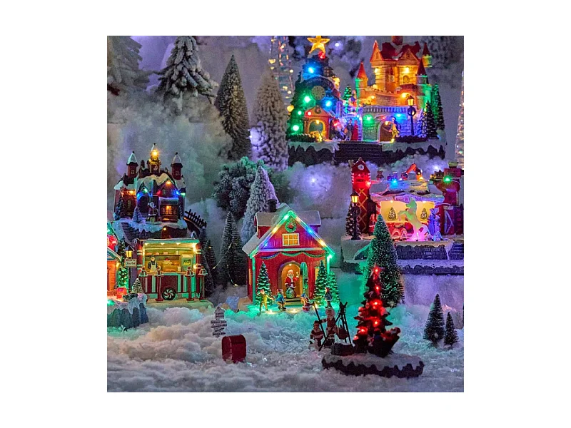 Village lumineux maison Père Noël et enfants 16 LED animé