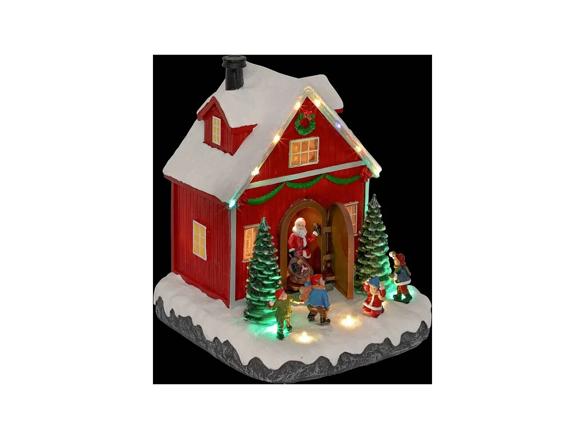 Village lumineux maison Père Noël et enfants 16 LED animé
