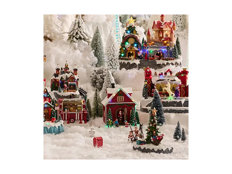 Village lumineux maison Père Noël et enfants 16 LED animé