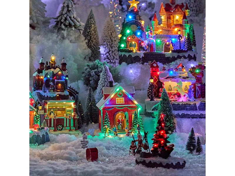 Village lumineux maison Père Noël et enfants 16 LED animé