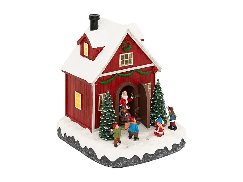 Village lumineux maison Père Noël et enfants 16 LED animé