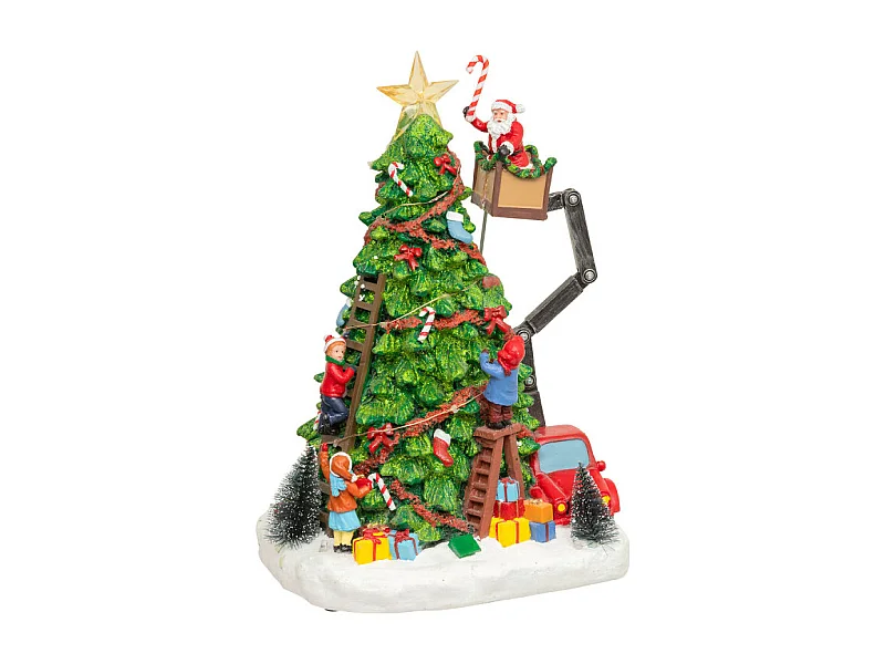 Village lumineux sapin Père Noël nacelle 27 LED musical animé