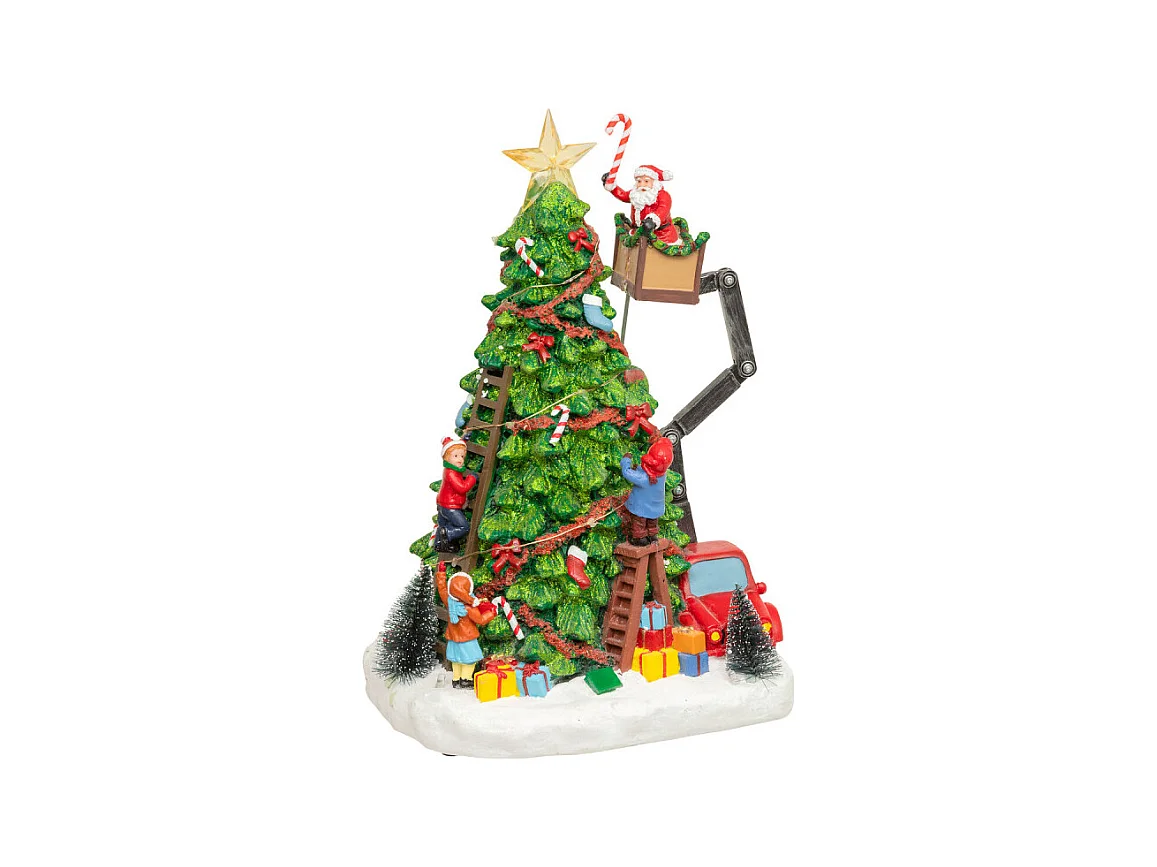 Village lumineux sapin Père Noël nacelle 27 LED musical animé