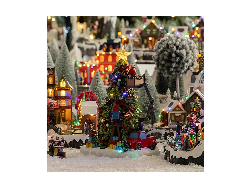 Village lumineux sapin Père Noël nacelle 27 LED musical animé