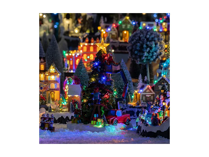 Village lumineux sapin Père Noël nacelle 27 LED musical animé