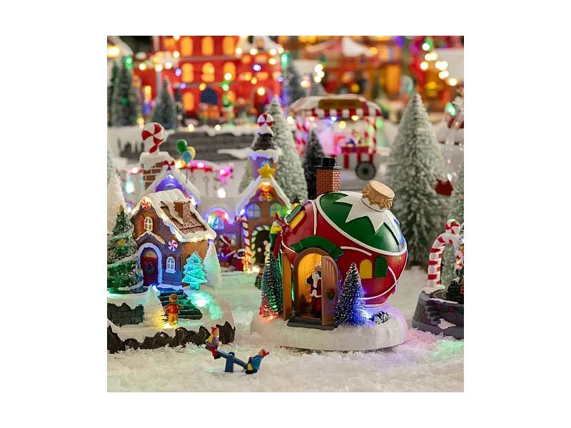 Village lumineux Maison Boule de Noël 4 LED musical animé
