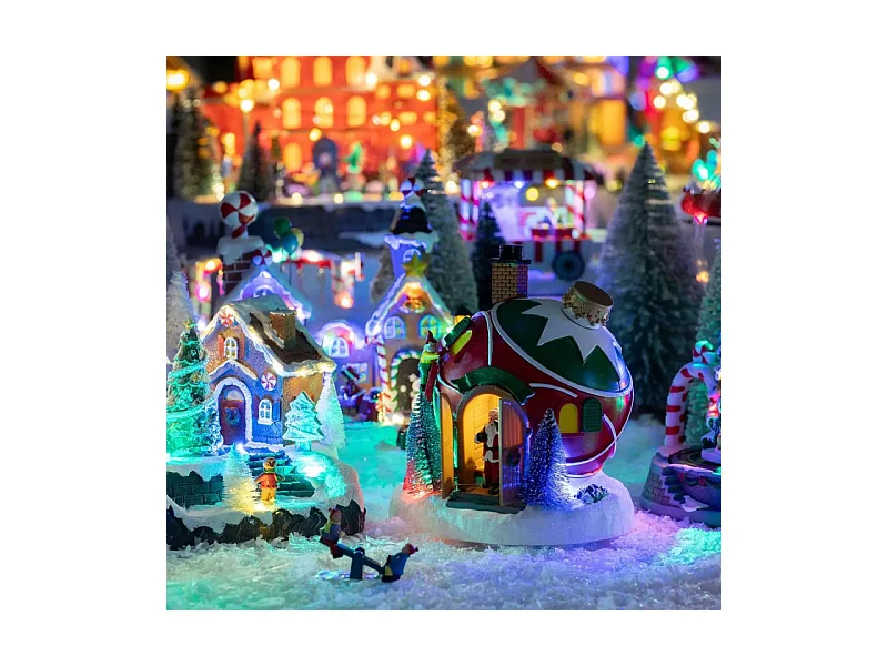 Village lumineux Maison Boule de Noël 4 LED musical animé
