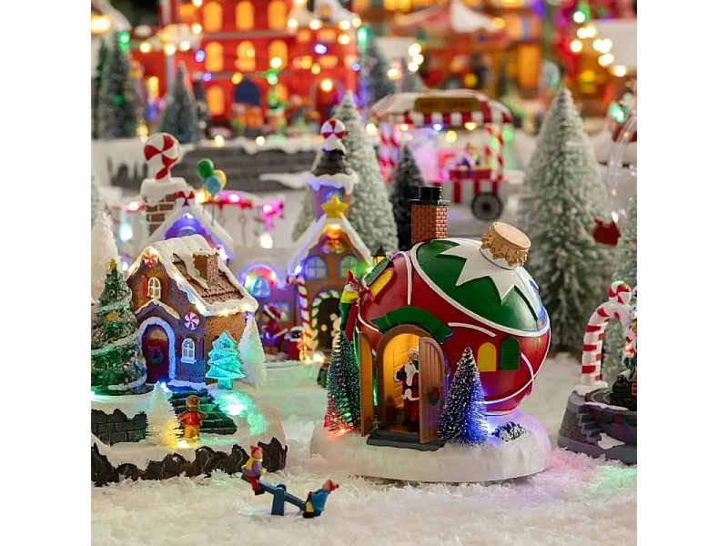 Village lumineux Maison Boule de Noël 4 LED musical animé