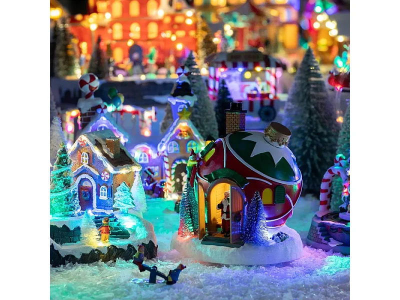 Village lumineux Maison Boule de Noël 4 LED musical animé