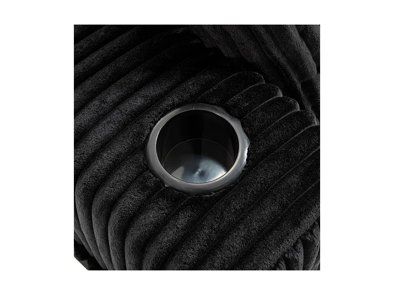 Canapé 3 places d'angle modulable, en velours côtelé, avec porte-gobelets, oreillers et poches latérales, 118cm méridienne, Noir