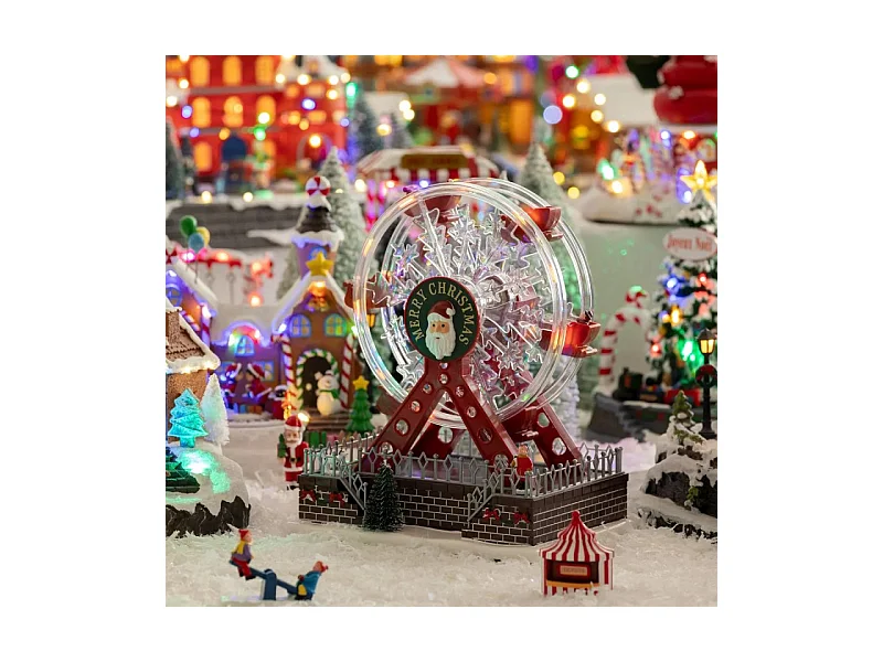 Village Noël lumineux Grande roue 20 LED musical et animé