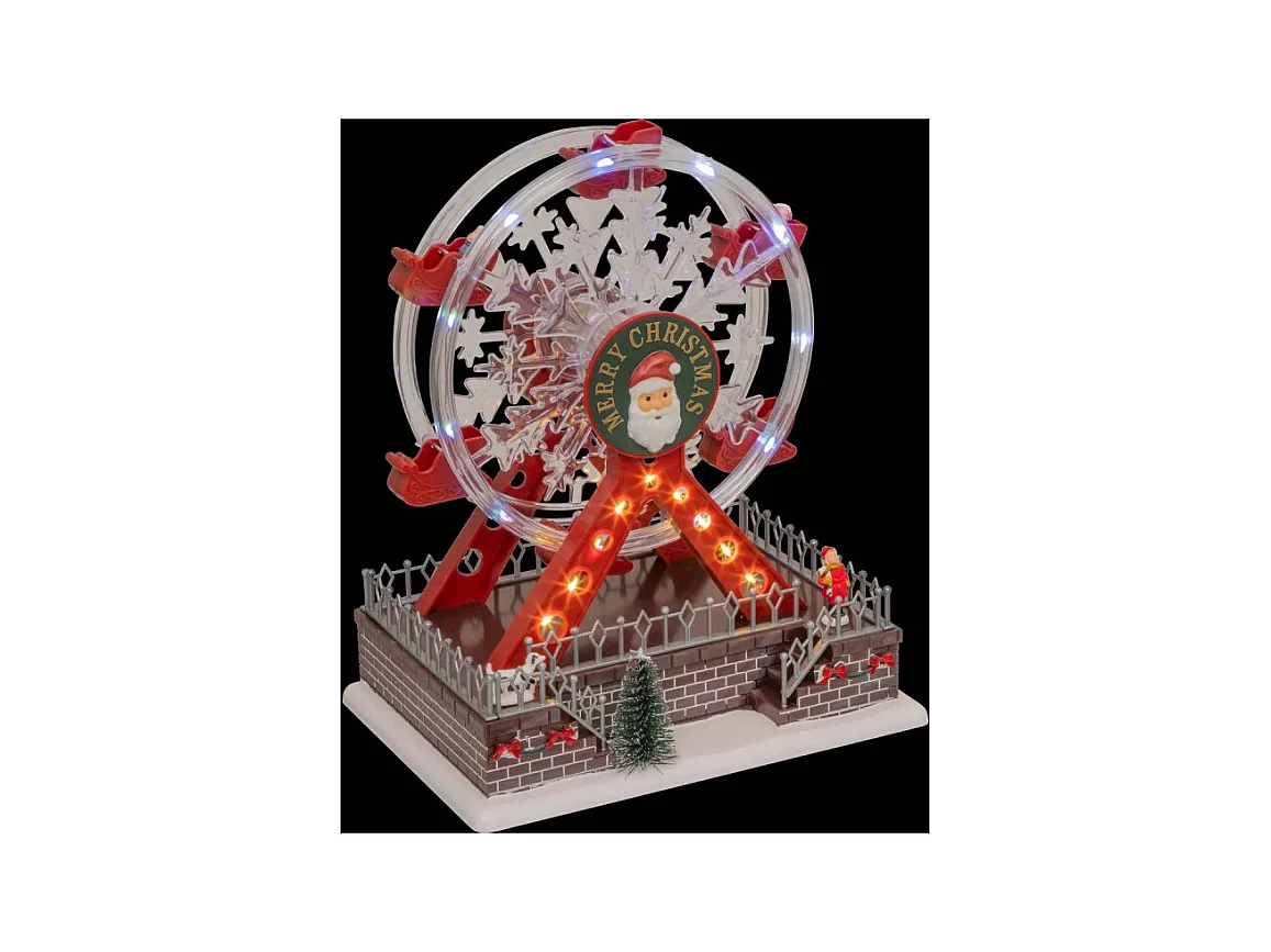 Village Noël lumineux Grande roue 20 LED musical et animé