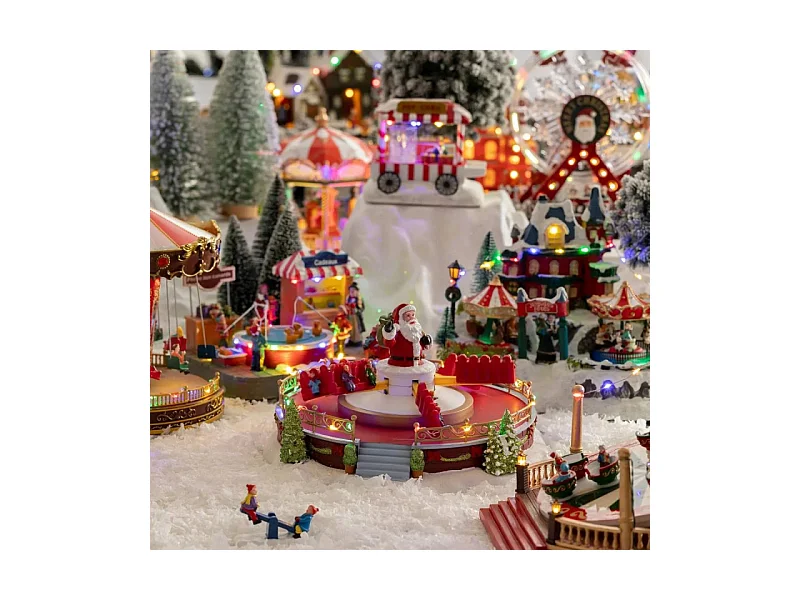 Village Noël lumineux Manège Père Noël 25 LED musical et animé