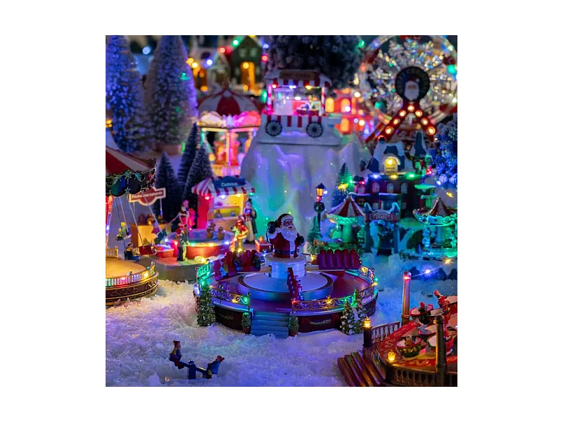 Village Noël lumineux Manège Père Noël 25 LED musical et animé