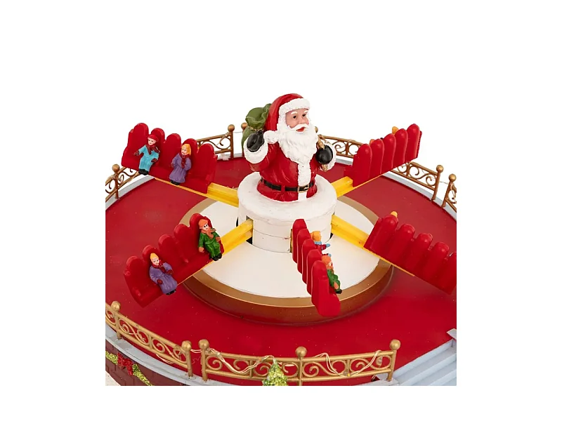 Village Noël lumineux Manège Père Noël 25 LED musical et animé