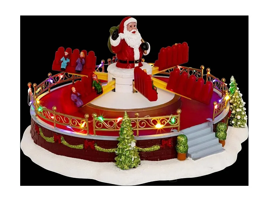 Village Noël lumineux Manège Père Noël 25 LED musical et animé