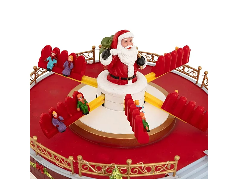 Village Noël lumineux Manège Père Noël 25 LED musical et animé