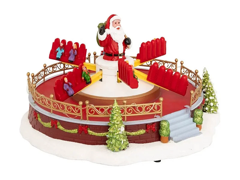 Village Noël lumineux Manège Père Noël 25 LED musical et animé