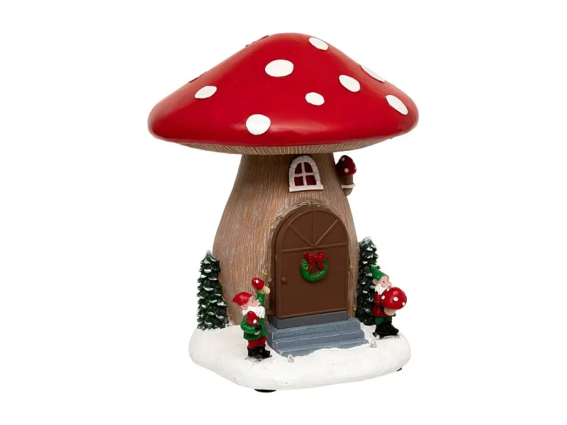 Village Noël lumineux maison champignon 12 LED musical et animé