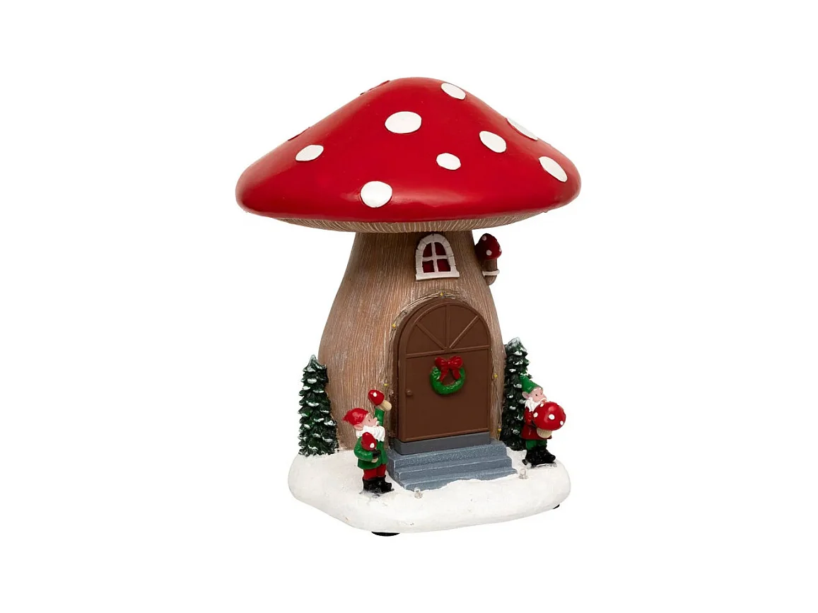 Village Noël lumineux maison champignon 12 LED musical et animé