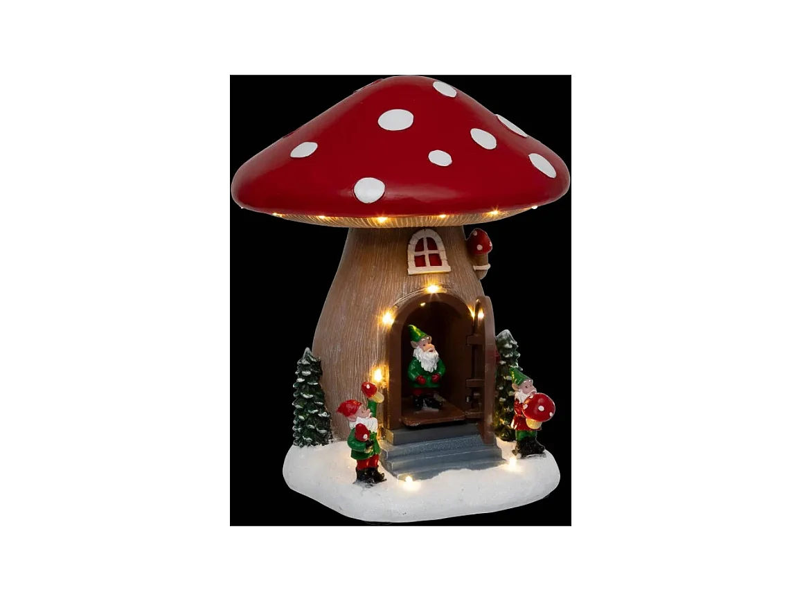 Village Noël lumineux maison champignon 12 LED musical et animé