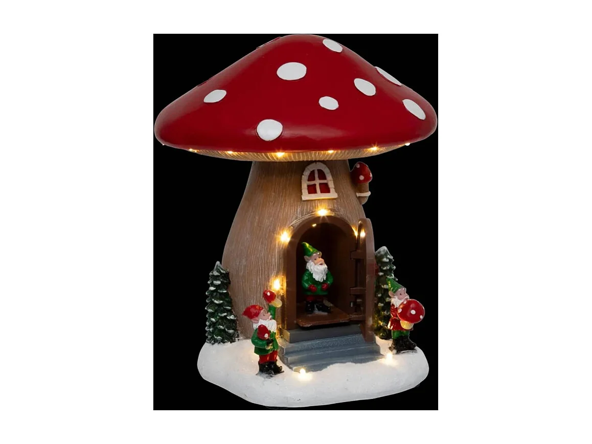 Village Noël lumineux maison champignon 12 LED musical et animé