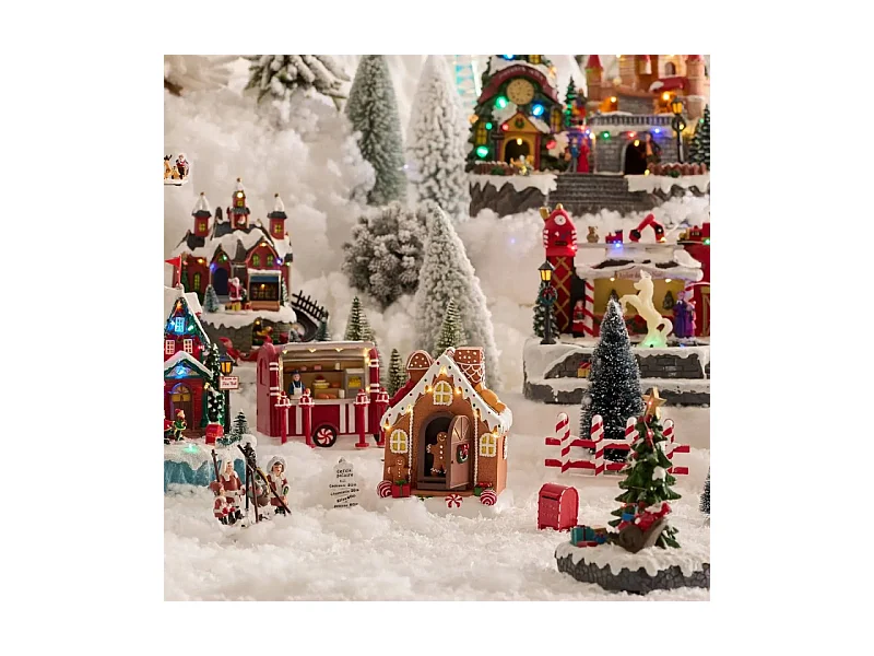 Village Noël lumineux Maison Pain d'épice 8 LED musical animé