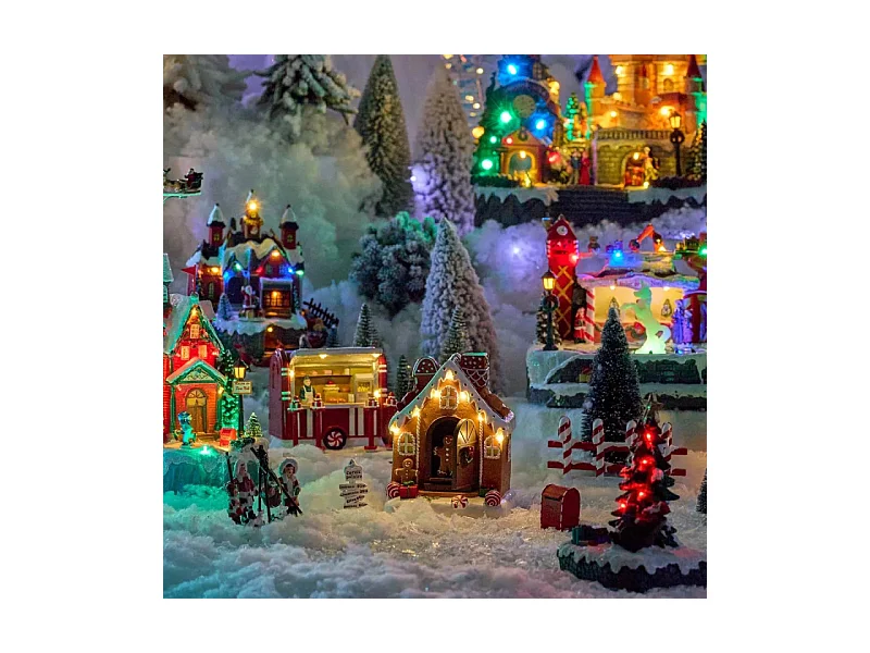 Village Noël lumineux Maison Pain d'épice 8 LED musical animé