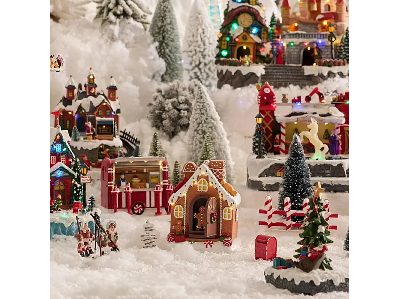 Village Noël lumineux Maison Pain d'épice 8 LED musical animé