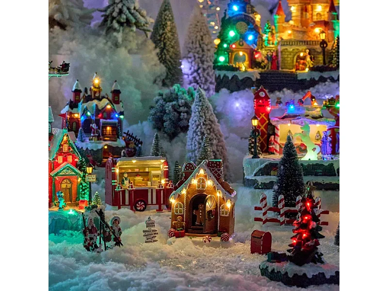 Village Noël lumineux Maison Pain d'épice 8 LED musical animé