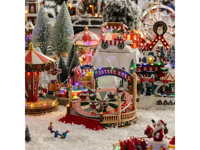 Village de Noël lumineux Manège tasses animé et musical