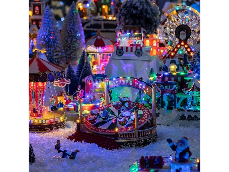 Village de Noël lumineux Manège tasses animé et musical