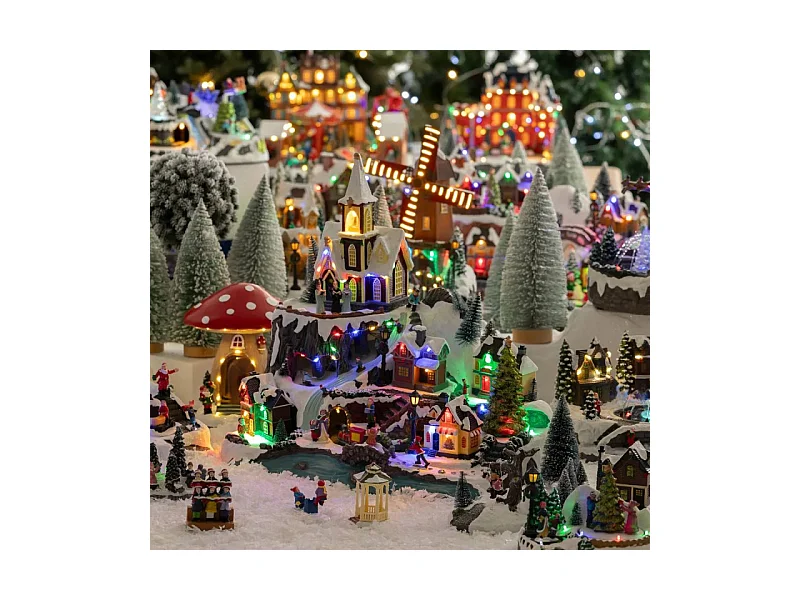 Village Noël lumineux église et train 34 LED animé