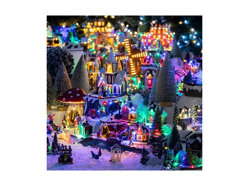 Village Noël lumineux église et train 34 LED animé