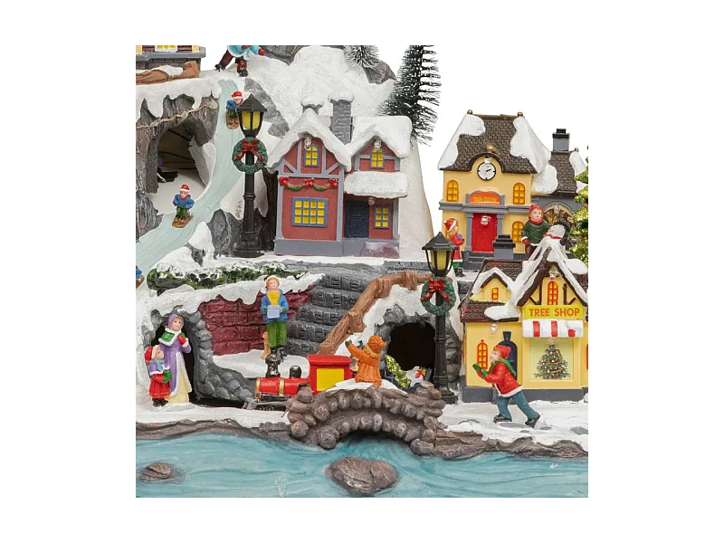 Village Noël lumineux église et train 34 LED animé