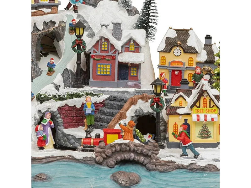 Village Noël lumineux église et train 34 LED animé