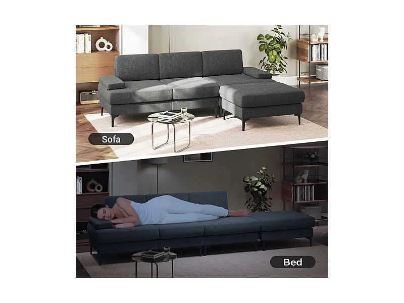 Canapé 3 places d'angle en chenille - avec pouf - charge max 650kg - 244x146x83cm - Gris