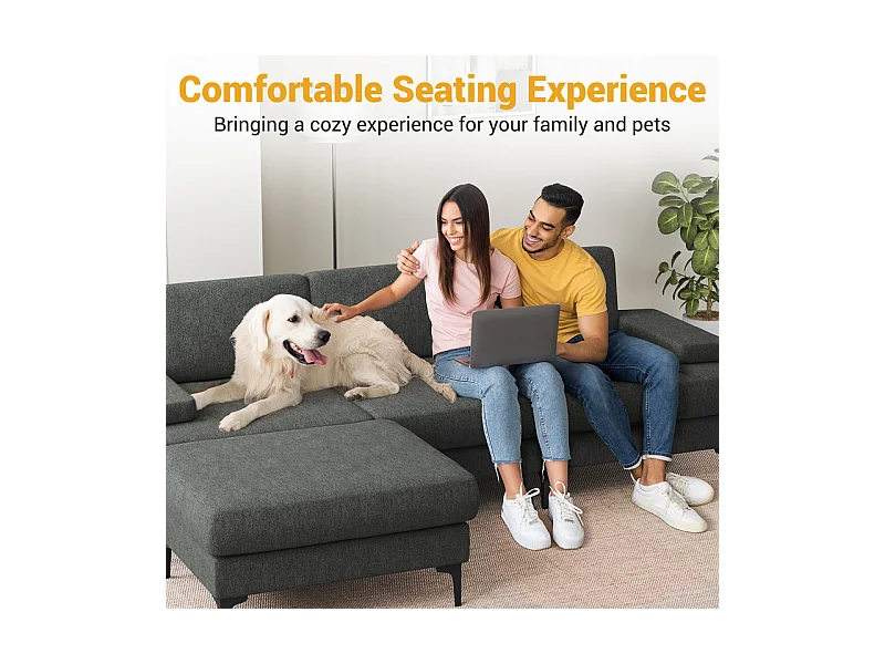 Canapé 3 places d'angle en chenille - avec pouf - charge max 650kg - 244x146x83cm - Gris