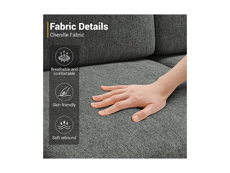 Canapé 3 places d'angle en chenille - avec pouf - charge max 650kg - 244x146x83cm - Gris