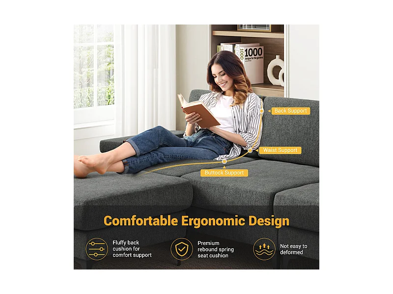 Canapé 3 places d'angle en chenille - avec pouf - charge max 650kg - 244x146x83cm - Gris