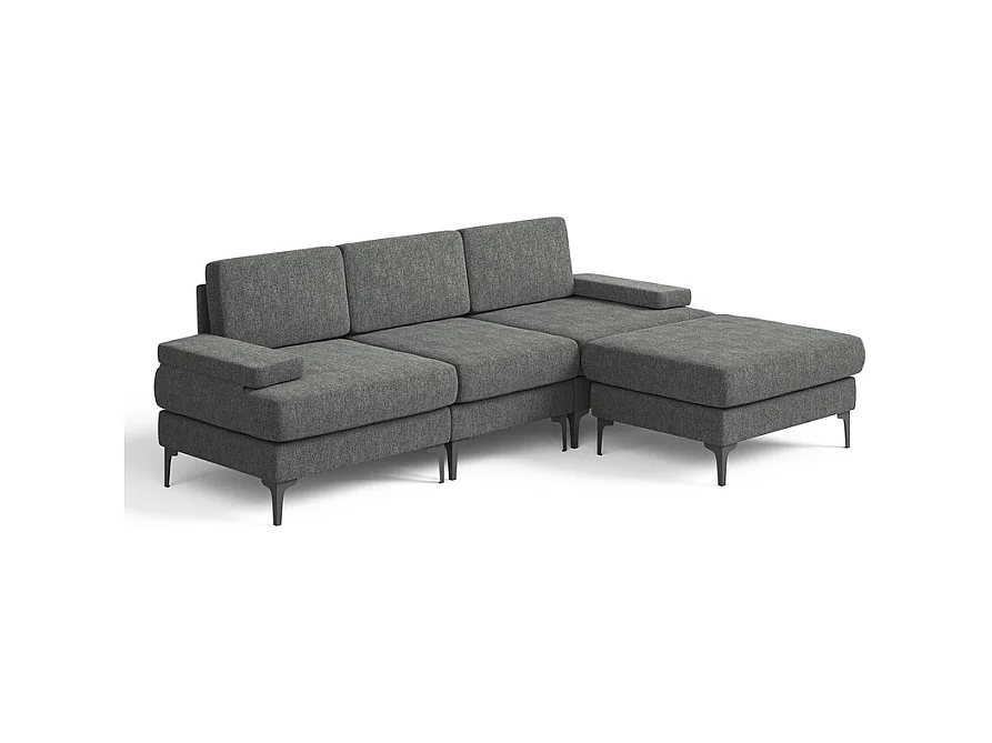 Canapé 3 places d'angle en chenille - avec pouf - charge max 650kg - 244x146x83cm - Gris
