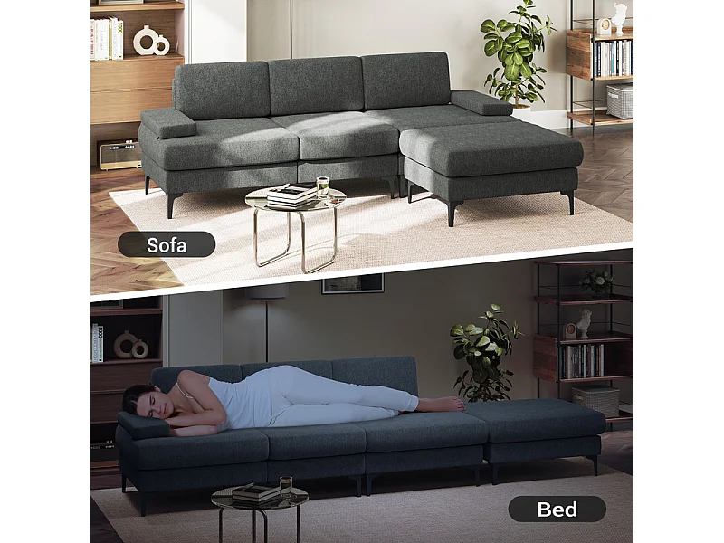 Eckcouch 3-sitzer in Chenille - mit Hocker - Max. Belastung 650kg - 244x146x83cm - Grau