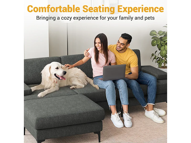 Eckcouch 3-sitzer in Chenille - mit Hocker - Max. Belastung 650kg - 244x146x83cm - Grau