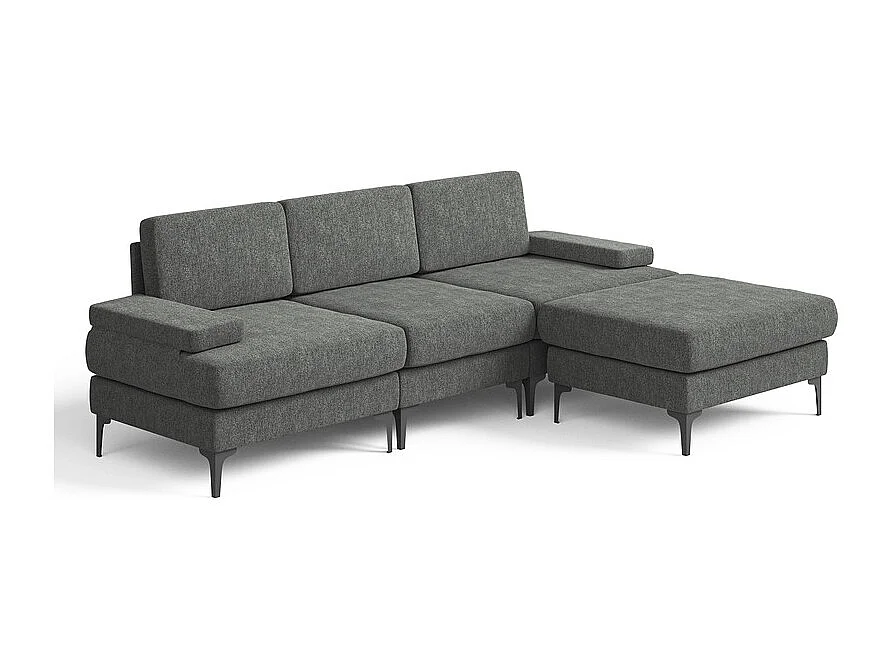 Eckcouch 3-sitzer in Chenille - mit Hocker - Max. Belastung 650kg - 244x146x83cm - Grau