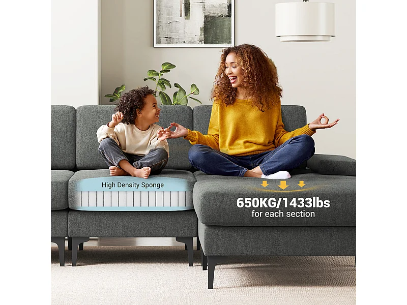 Canapé 3 places d'angle en chenille - avec pouf - charge max 650kg - 244x146x83cm - Gris