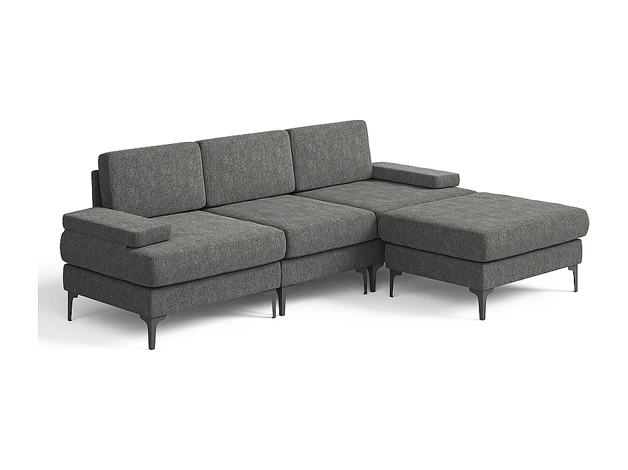 Canapé 3 places d'angle en chenille - avec pouf - charge max 650kg - 244x146x83cm - Gris