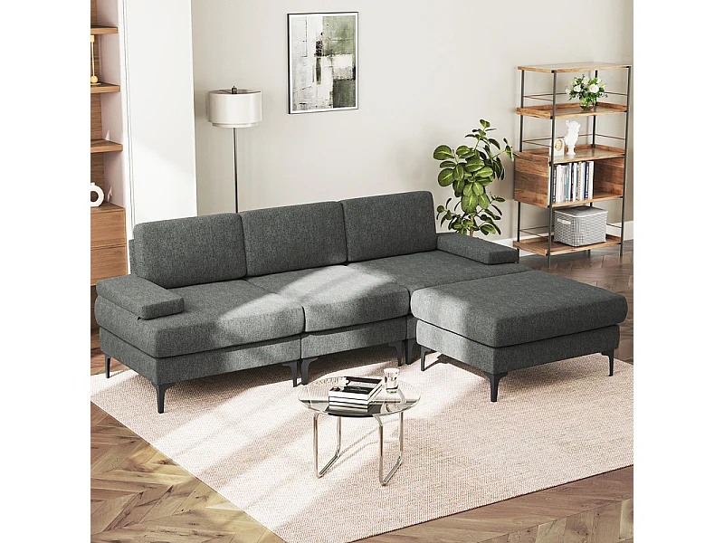 Canapé 3 places d'angle en chenille - avec pouf - charge max 650kg - 244x146x83cm - Gris