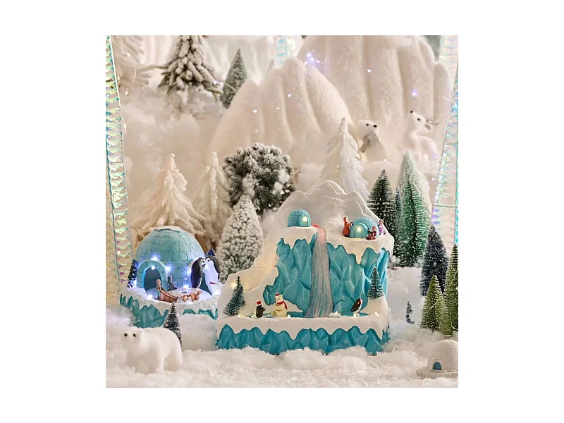 Village Noël lumineux Cascade sur la banquise musical et animé