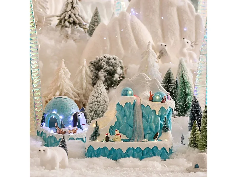 Village Noël lumineux Cascade sur la banquise musical et animé